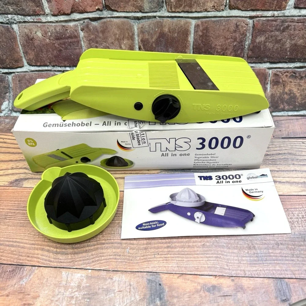 TNS 3000 Green All In One Vegetable Slicer Mandolin Juicer Germany w Box Manual